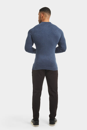 Knitted Polo Shirt in Denim Marl - TAILORED ATHLETE - USA