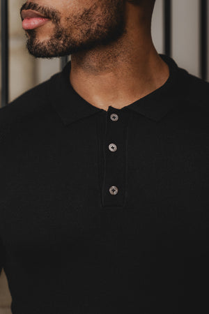 Knitted Polo Shirt in Black - TAILORED ATHLETE - USA