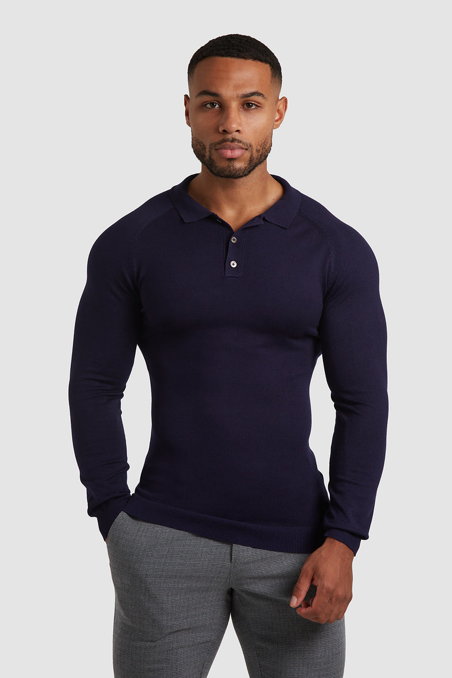 Knit Polo Shirt Long Sleeve in Navy - TAILORED ATHLETE - USA