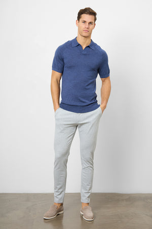 Merino Open Collar Polo Shirt in Airforce Marl - TAILORED ATHLETE - USA