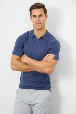 Merino Open Collar Polo Shirt in Airforce Marl - TAILORED ATHLETE - USA