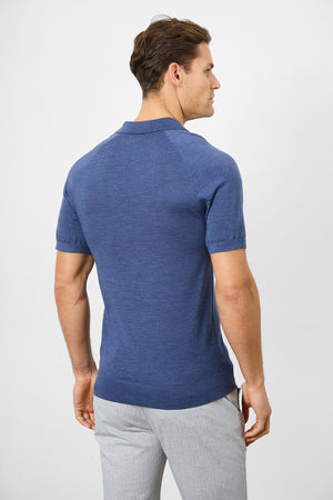 Merino Open Collar Polo Shirt in Airforce Marl - TAILORED ATHLETE - USA