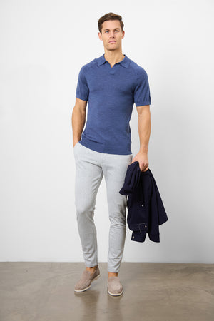 Merino Open Collar Polo Shirt in Airforce Marl - TAILORED ATHLETE - USA