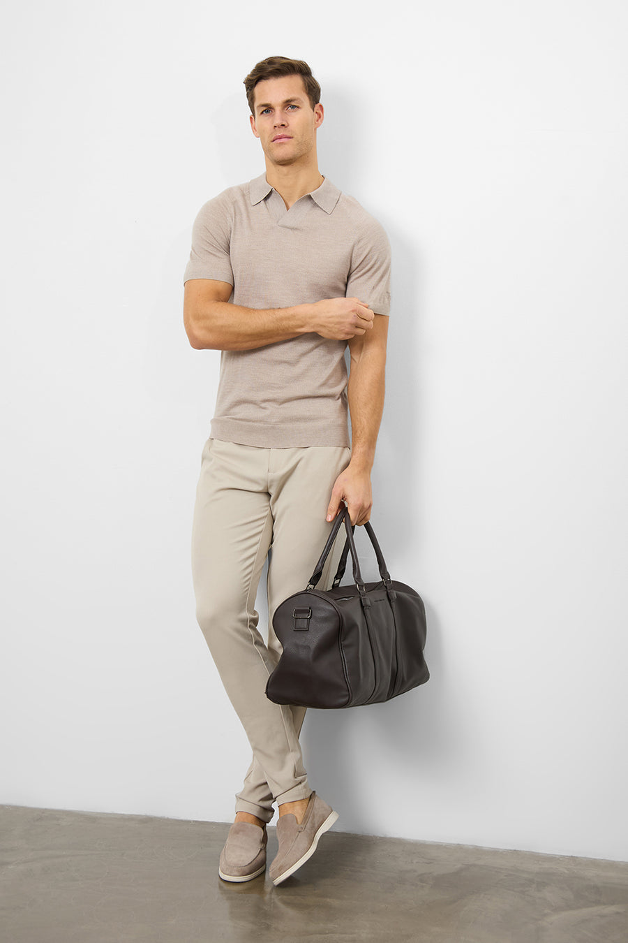 Merino Open Collar Polo Shirt in Wheat Marl - TAILORED ATHLETE - USA