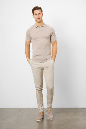 Merino Open Collar Polo Shirt in Wheat Marl - TAILORED ATHLETE - USA