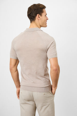 Merino Open Collar Polo Shirt in Wheat Marl - TAILORED ATHLETE - USA