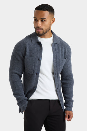 Wool Button Through Cardigan in Dark Grey Marl - TAILORED ATHLETE - USA