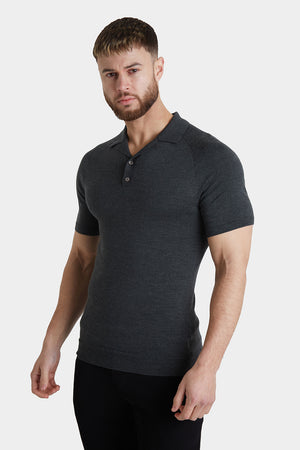 Merino Open Collar Knit Polo in Forest Marl - TAILORED ATHLETE - USA