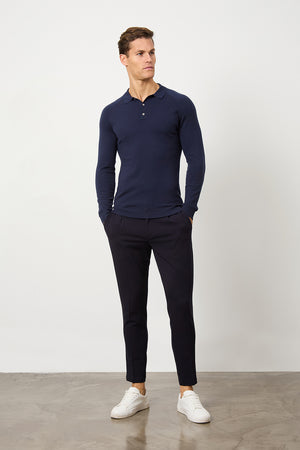 Knitted Polo Shirt in Denim - TAILORED ATHLETE - USA