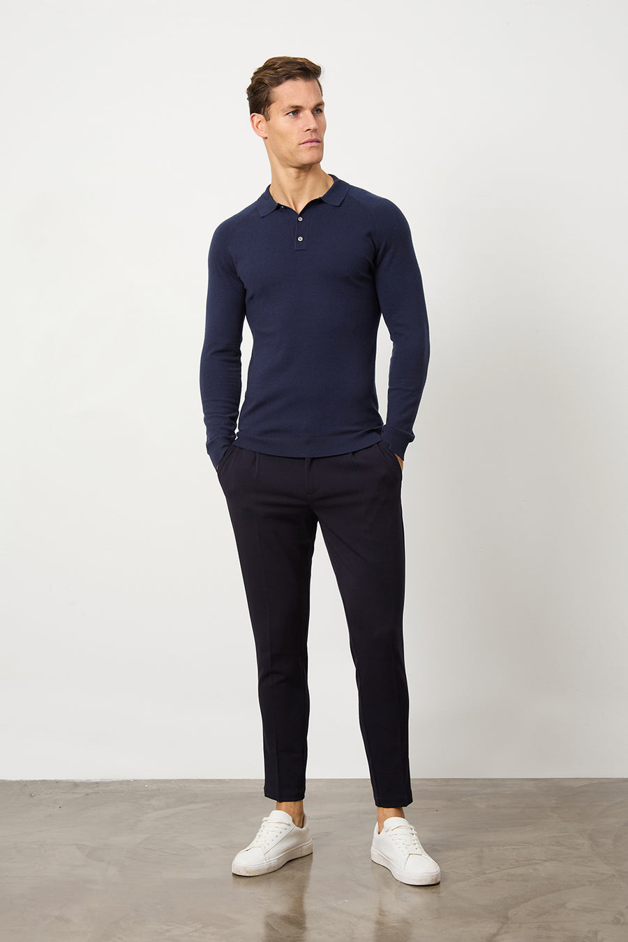 Knitted Polo Shirt in Denim - TAILORED ATHLETE - USA