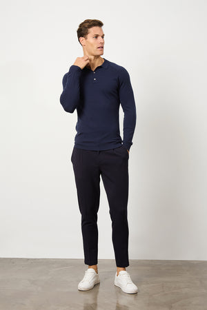 Knitted Polo Shirt in Denim - TAILORED ATHLETE - USA