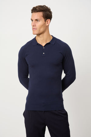 Knitted Polo Shirt in Denim - TAILORED ATHLETE - USA