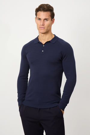 Knitted Polo Shirt in Denim - TAILORED ATHLETE - USA