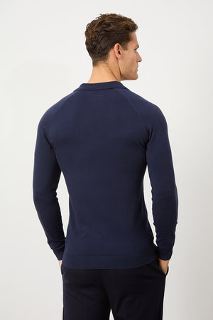 Knitted Polo Shirt in Denim - TAILORED ATHLETE - USA