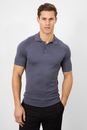 Fine Gauge Knitted Polo Shirt in Graphite - TAILORED ATHLETE - USA