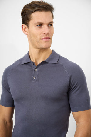 Fine Gauge Knitted Polo Shirt in Graphite - TAILORED ATHLETE - USA