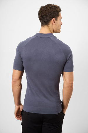 Fine Gauge Knitted Polo Shirt in Graphite - TAILORED ATHLETE - USA