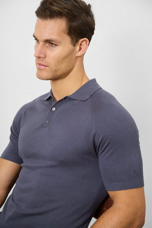 Fine Gauge Knitted Polo Shirt in Graphite - TAILORED ATHLETE - USA