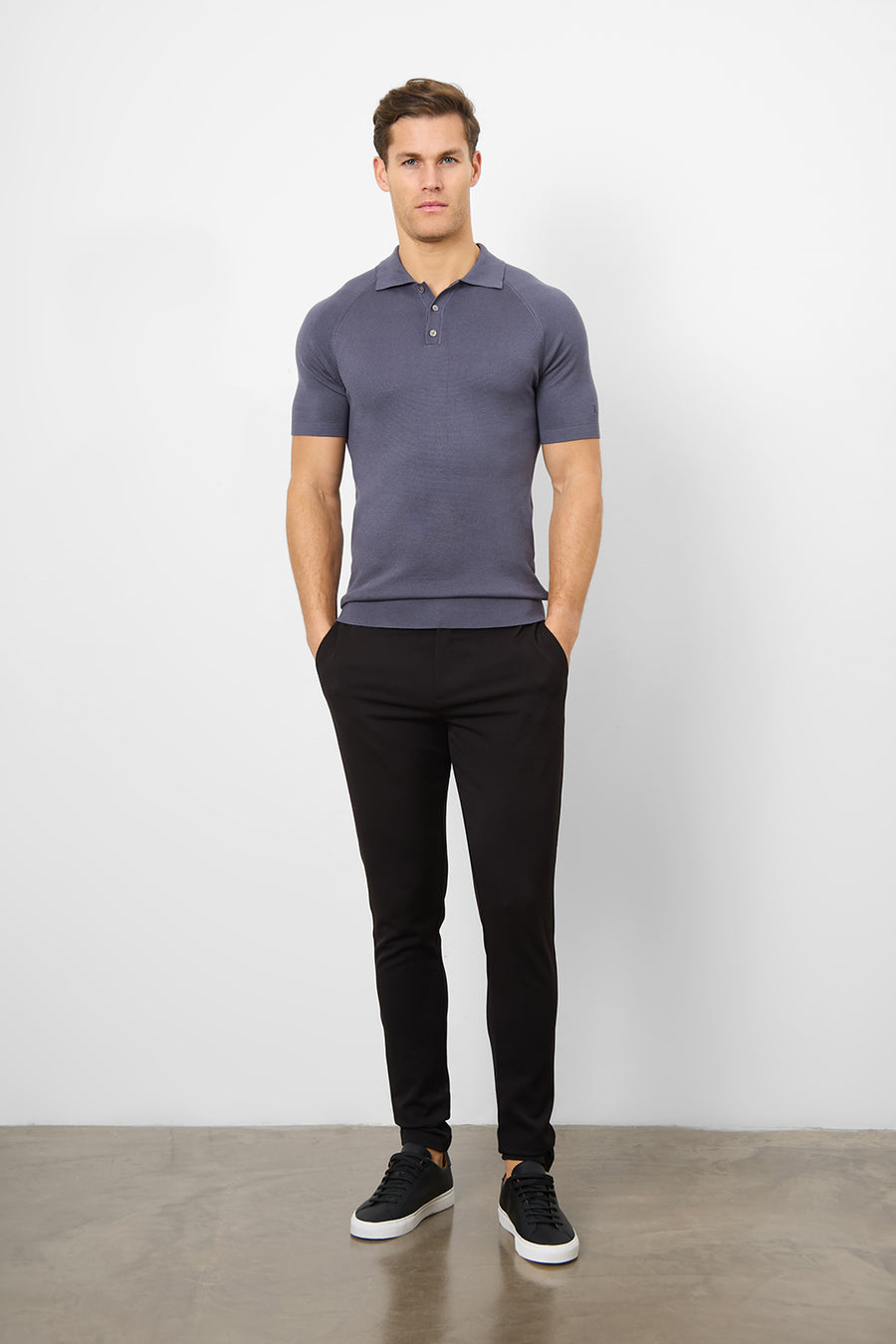 Fine Gauge Knitted Polo Shirt in Graphite - TAILORED ATHLETE - USA