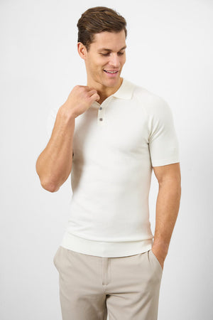 Fine Gauge Knitted Polo Shirt in Ecru - TAILORED ATHLETE - USA