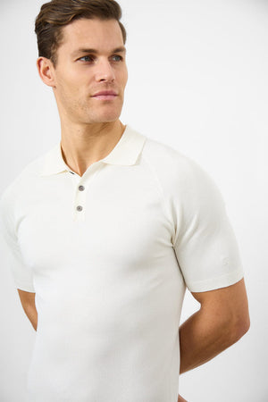 Fine Gauge Knitted Polo Shirt in Ecru - TAILORED ATHLETE - USA