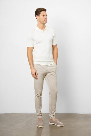 Fine Gauge Knitted Polo Shirt in Ecru - TAILORED ATHLETE - USA