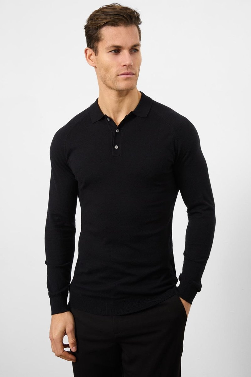 Knitted Polo Shirt in Black - TAILORED ATHLETE - USA