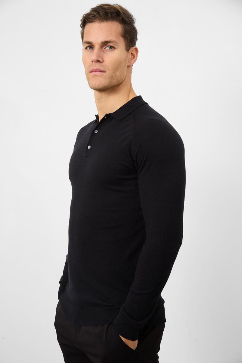 Knitted Polo Shirt in Black - TAILORED ATHLETE - USA