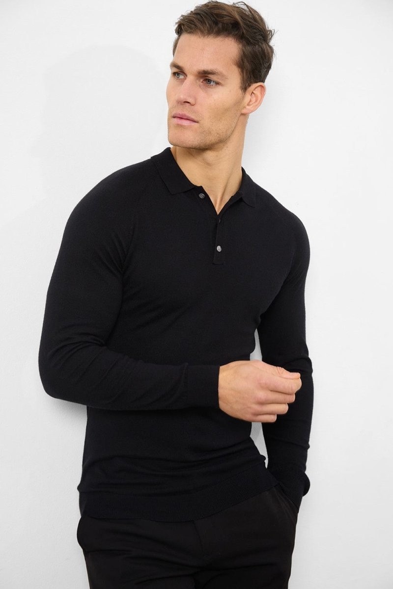 Knitted Polo Shirt in Black - TAILORED ATHLETE - USA