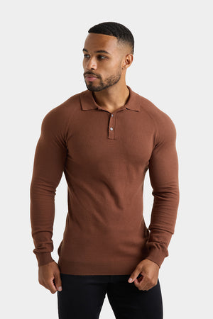 Knitted Polo Shirt in Nutmeg - TAILORED ATHLETE - USA