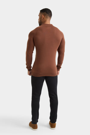 Knitted Polo Shirt in Nutmeg - TAILORED ATHLETE - USA