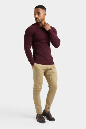 Knitted Polo Shirt in Wine - TAILORED ATHLETE - USA