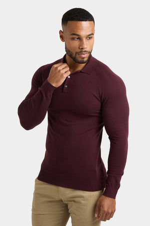 Knitted Polo Shirt in Wine - TAILORED ATHLETE - USA