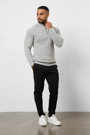 Fisherman Textured Half Zip Neck in Soft Grey - TAILORED ATHLETE - USA