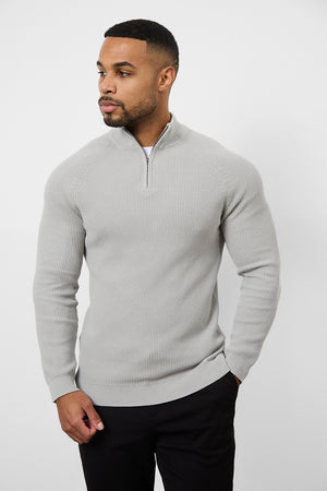 Fisherman Textured Half Zip Neck in Soft Grey - TAILORED ATHLETE - USA