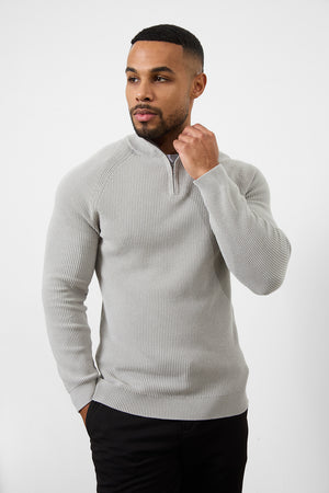 Fisherman Textured Half Zip Neck in Soft Grey - TAILORED ATHLETE - USA