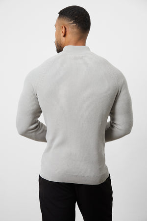 Fisherman Textured Half Zip Neck in Soft Grey - TAILORED ATHLETE - USA