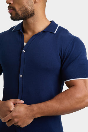Tipped Knitted Shirt in Navy - TAILORED ATHLETE - USA