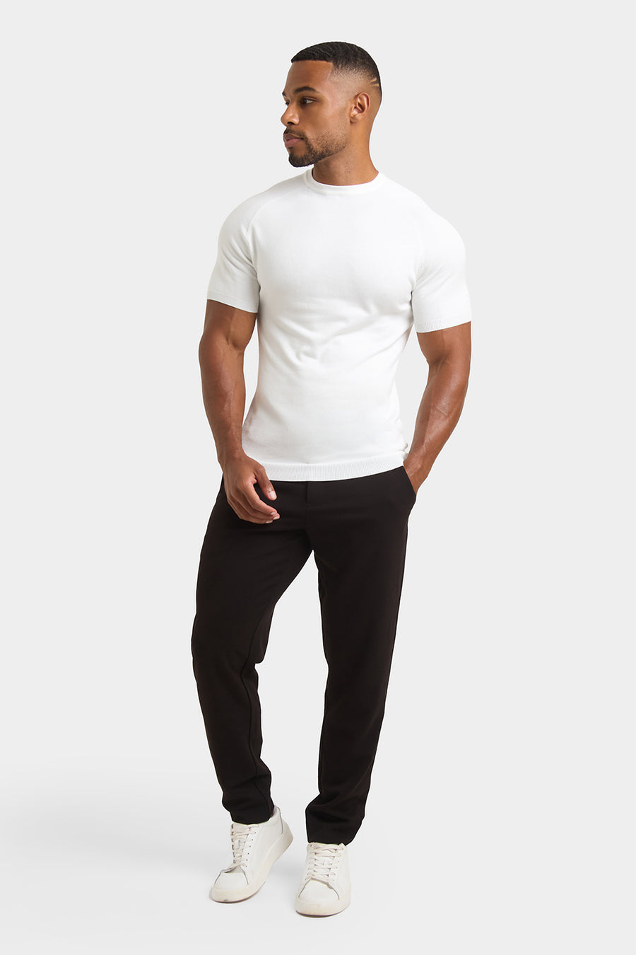 Fine Gauge Knitted T-Shirt in Snow White - TAILORED ATHLETE - USA