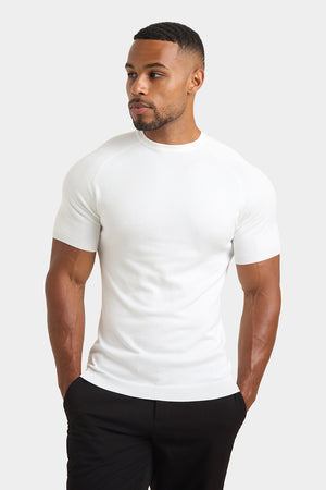 Fine Gauge Knitted T-Shirt in Snow White - TAILORED ATHLETE - USA