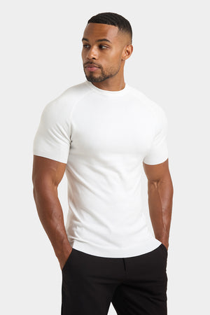 Fine Gauge Knitted T-Shirt in Snow White - TAILORED ATHLETE - USA