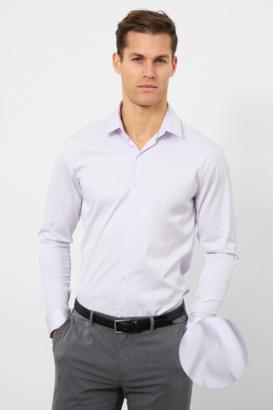 Performance Business Shirt in Lilac/White Bengal Stripe - TAILORED ATHLETE - USA