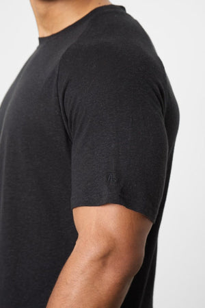 Stretch Linen Blend Knit Look T-shirt in Black - TAILORED ATHLETE - USA
