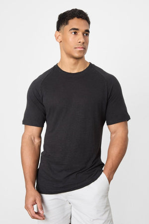 Stretch Linen Blend Knit Look T-shirt in Black - TAILORED ATHLETE - USA