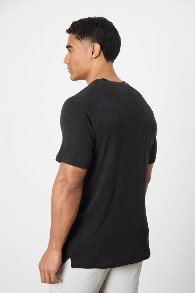 Stretch Linen Blend Knit Look T-shirt in Black - TAILORED ATHLETE - USA