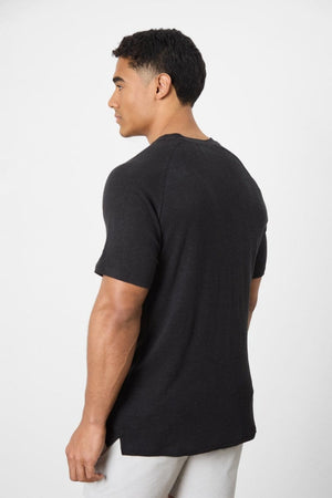 Stretch Linen Blend Knit Look T-shirt in Black - TAILORED ATHLETE - USA