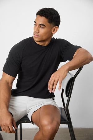 Stretch Linen Blend Knit Look T-shirt in Black - TAILORED ATHLETE - USA