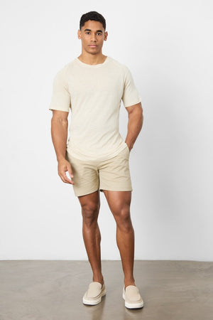 Linen Blend Knit Look T-shirt in Oatmeal - TAILORED ATHLETE - USA