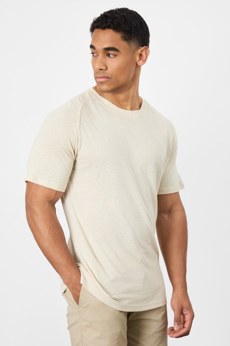 Linen Blend Knit Look T-shirt in Oatmeal - TAILORED ATHLETE - USA