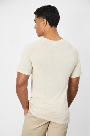 Linen Blend Knit Look T-shirt in Oatmeal - TAILORED ATHLETE - USA